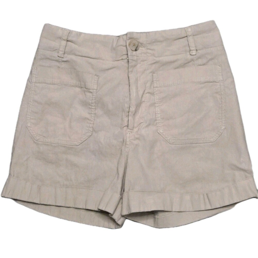 Anthropologie Megan Shorts Sz 30 Beige Linen Blend Patch Pocket Cuff High Waist